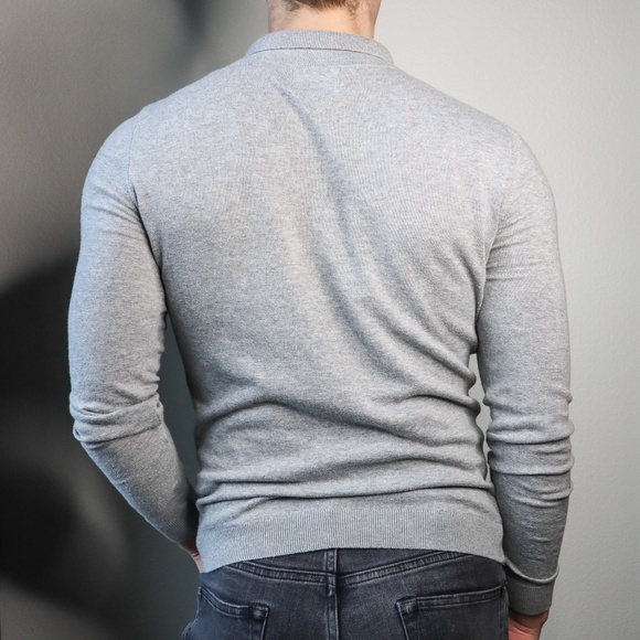 Topman Muscle Fit Sweater Polo | grey knit long sleeve - Picture 6 of 8